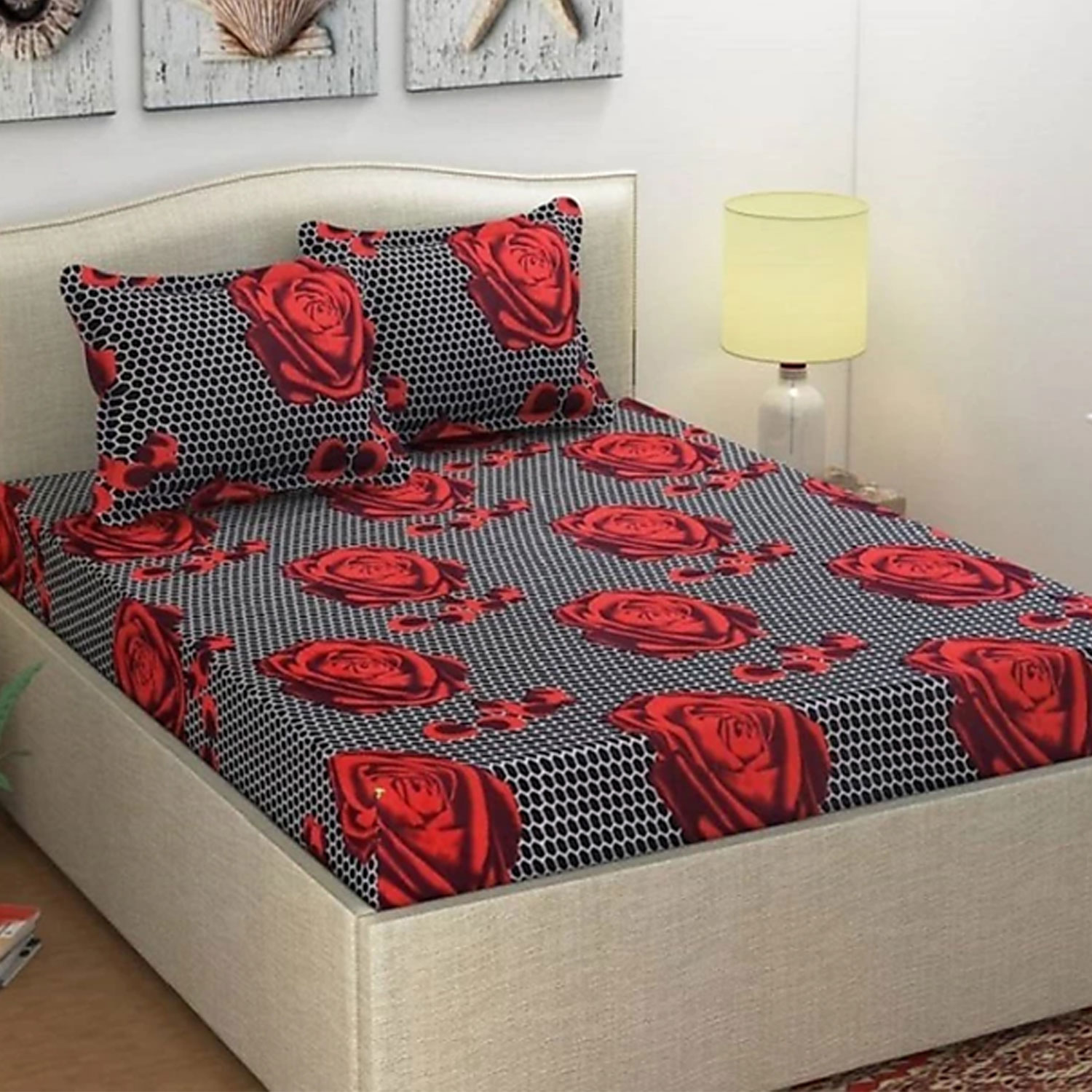 H18 SHEET 3D Printed Bedsheet With 2 Pillow Covers