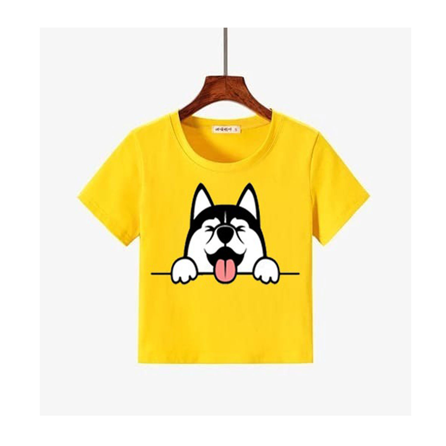 Printed YELLOW DOG Crop T Shirt of 170 GSM with Bio-Wash Cotton Fabric | Pack of 4