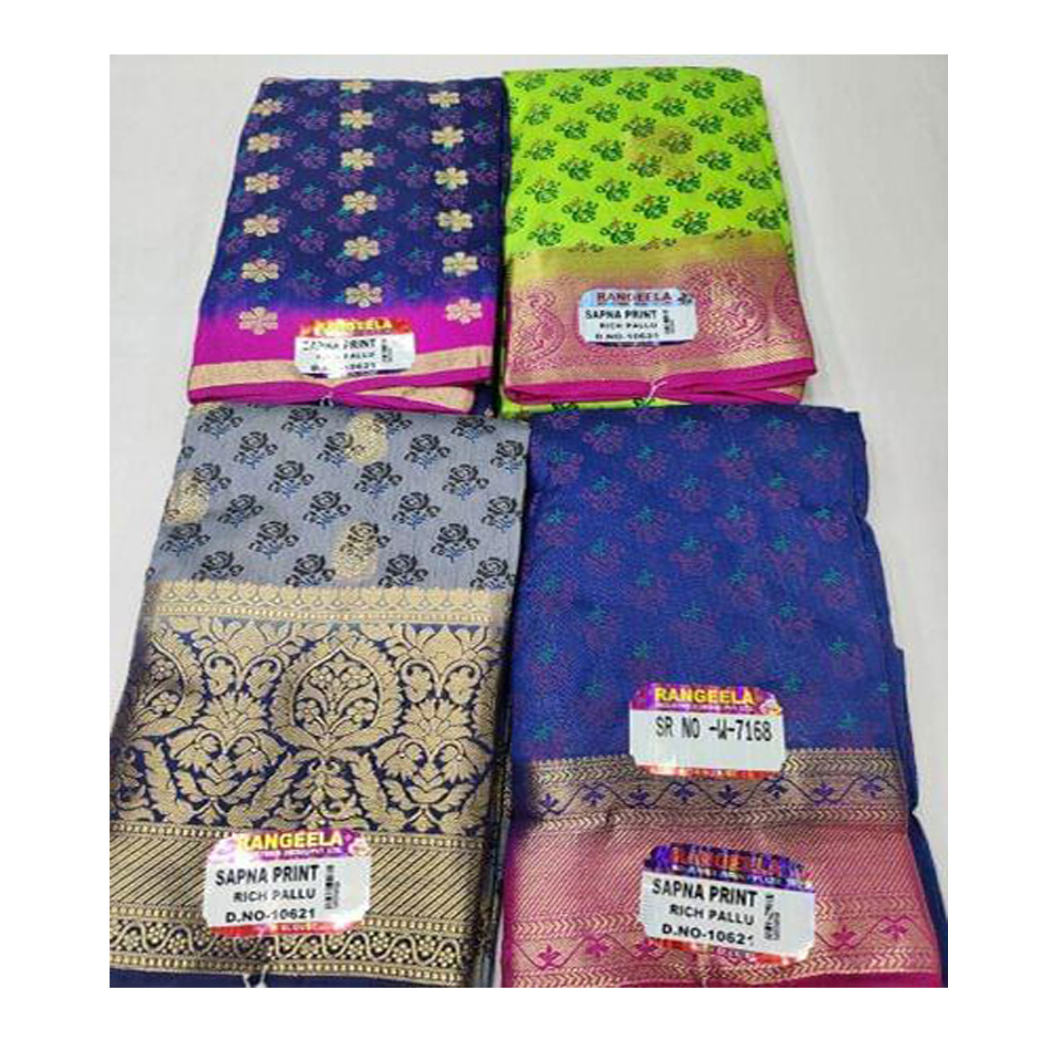  Women's Silk Cotton Weaving Work Sapna Print Saree |D.NO - W-7168| Pack of 4