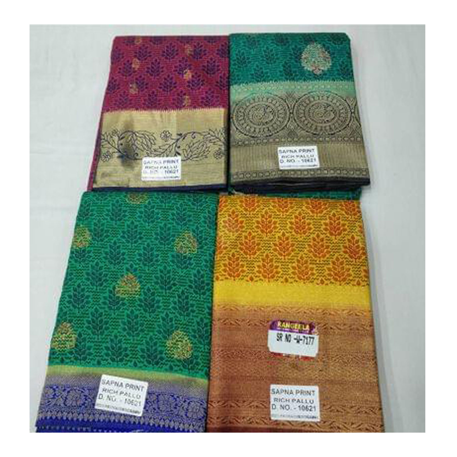  Women's Silk Cotton Weaving Work Sapna Print Saree |D.NO - W-7177| Pack of 4