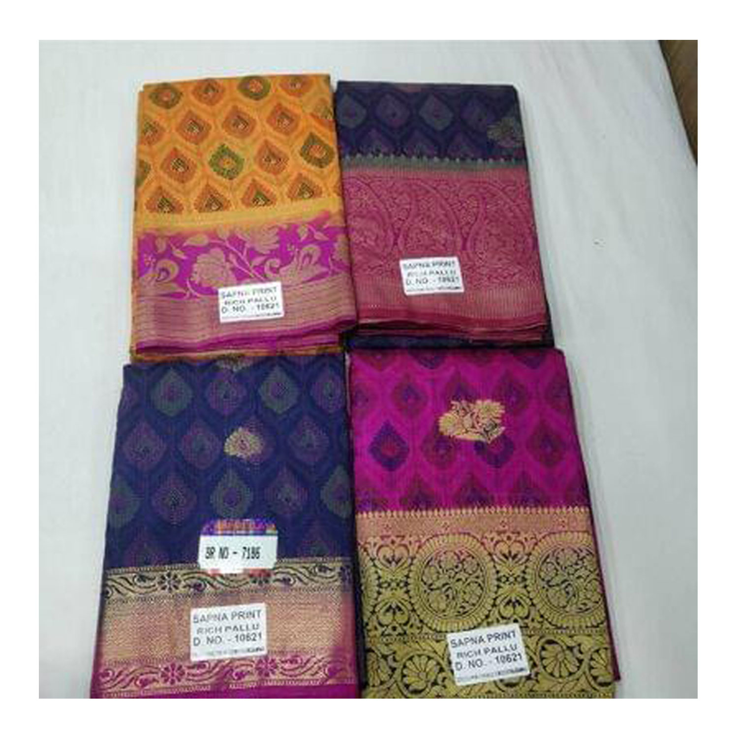  Women's Silk Cotton Weaving Work Sapna Print Saree |D.NO - W-7186| Pack of 4