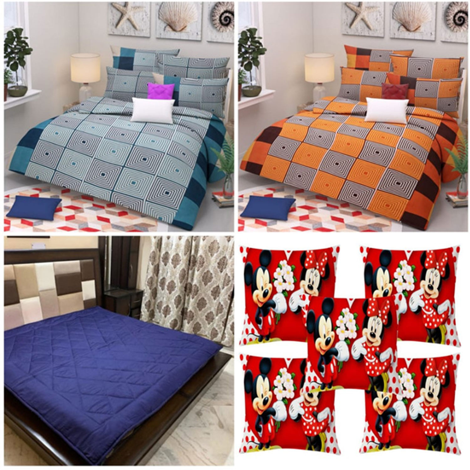 HOMDAZAL Combo of 2 Pcs 3D Printed Double Bedsheet & 1 Pcs Mattresses Cover & 5 Pcs Cushion Covers Set |Pack of 1