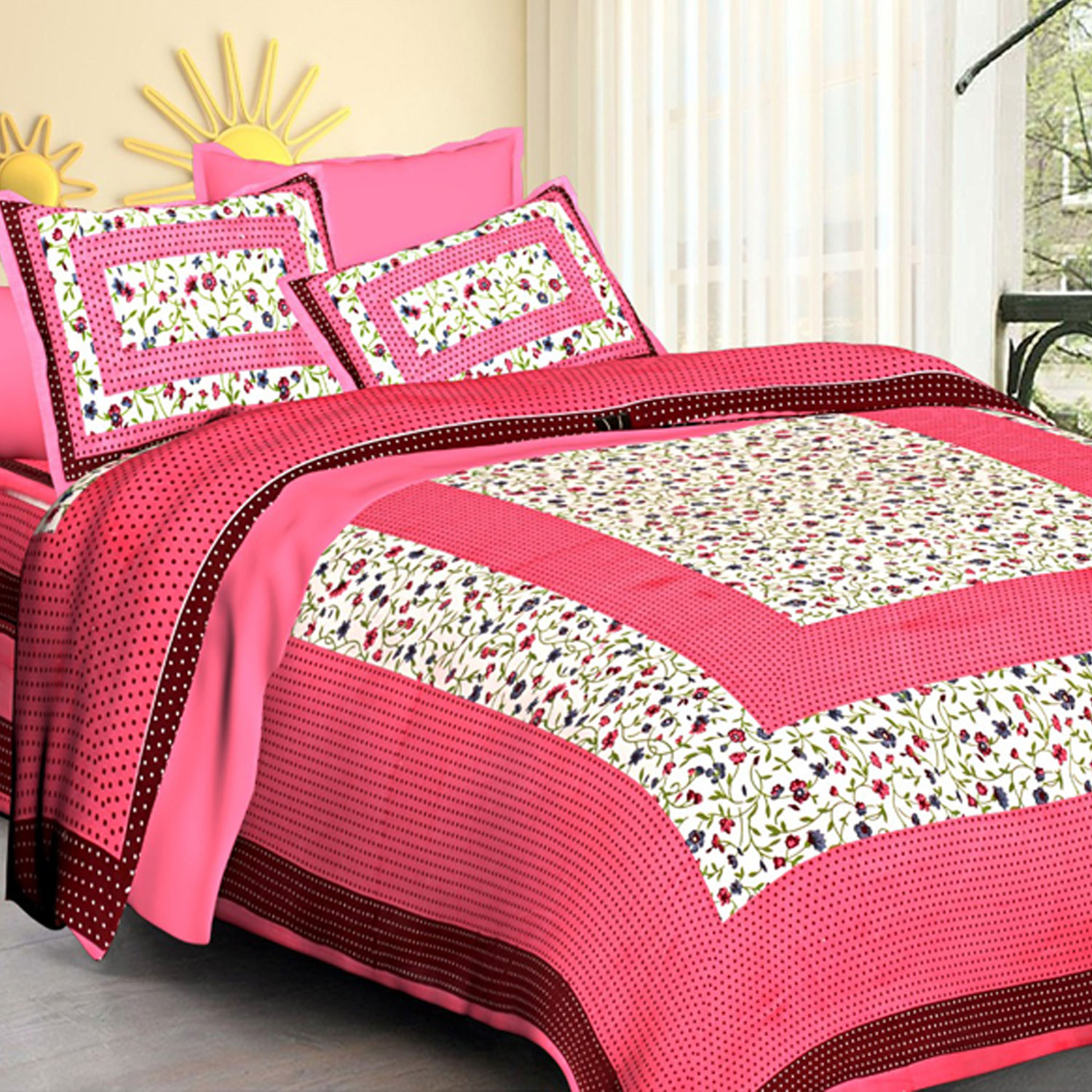 JAIPUR SHEETS Cotton Double  Bedsheet With 2 pillow Cover
