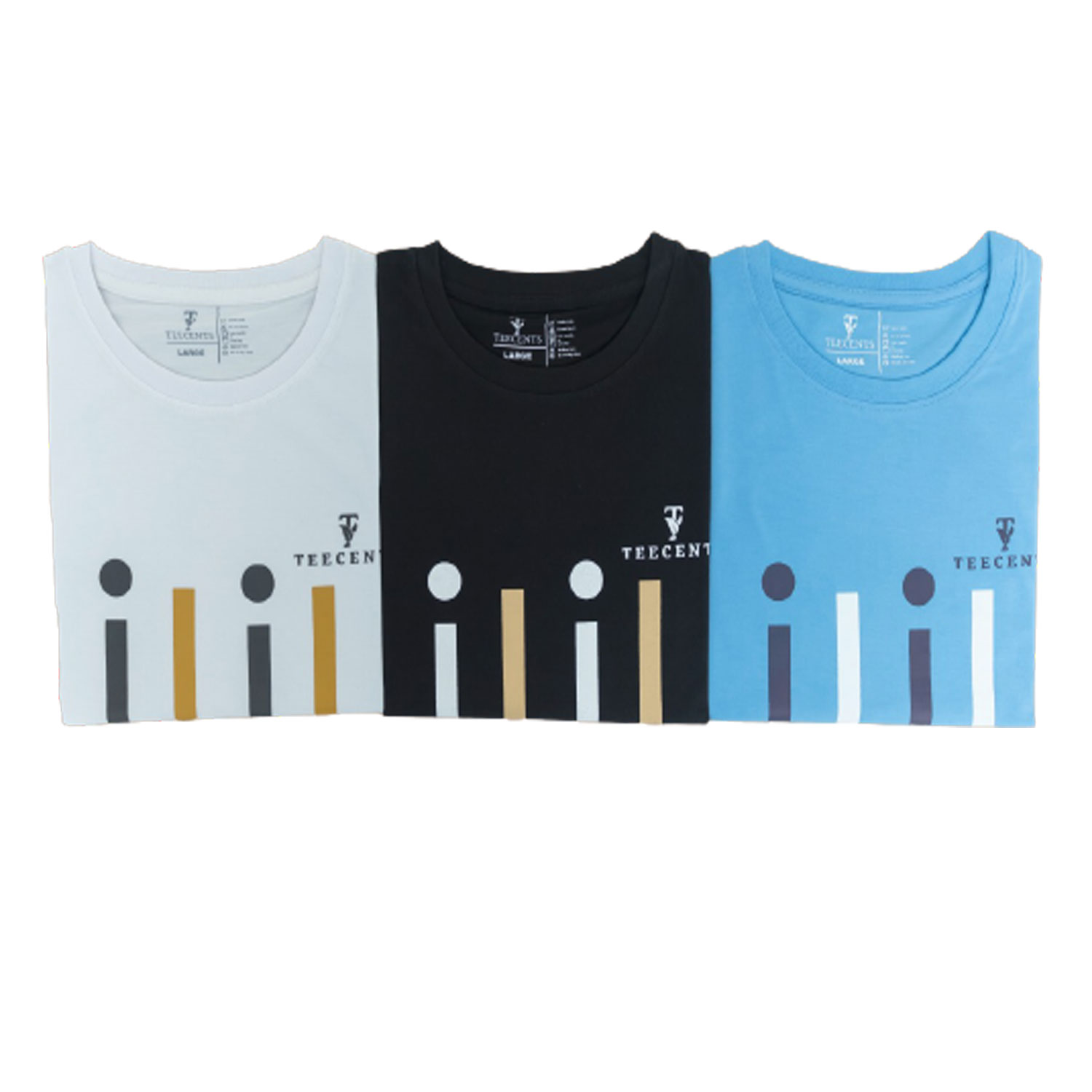 Men's Cotton Printed T-shirt  | White, Black, Sky Blue | M,L,XL (Pack of 9)