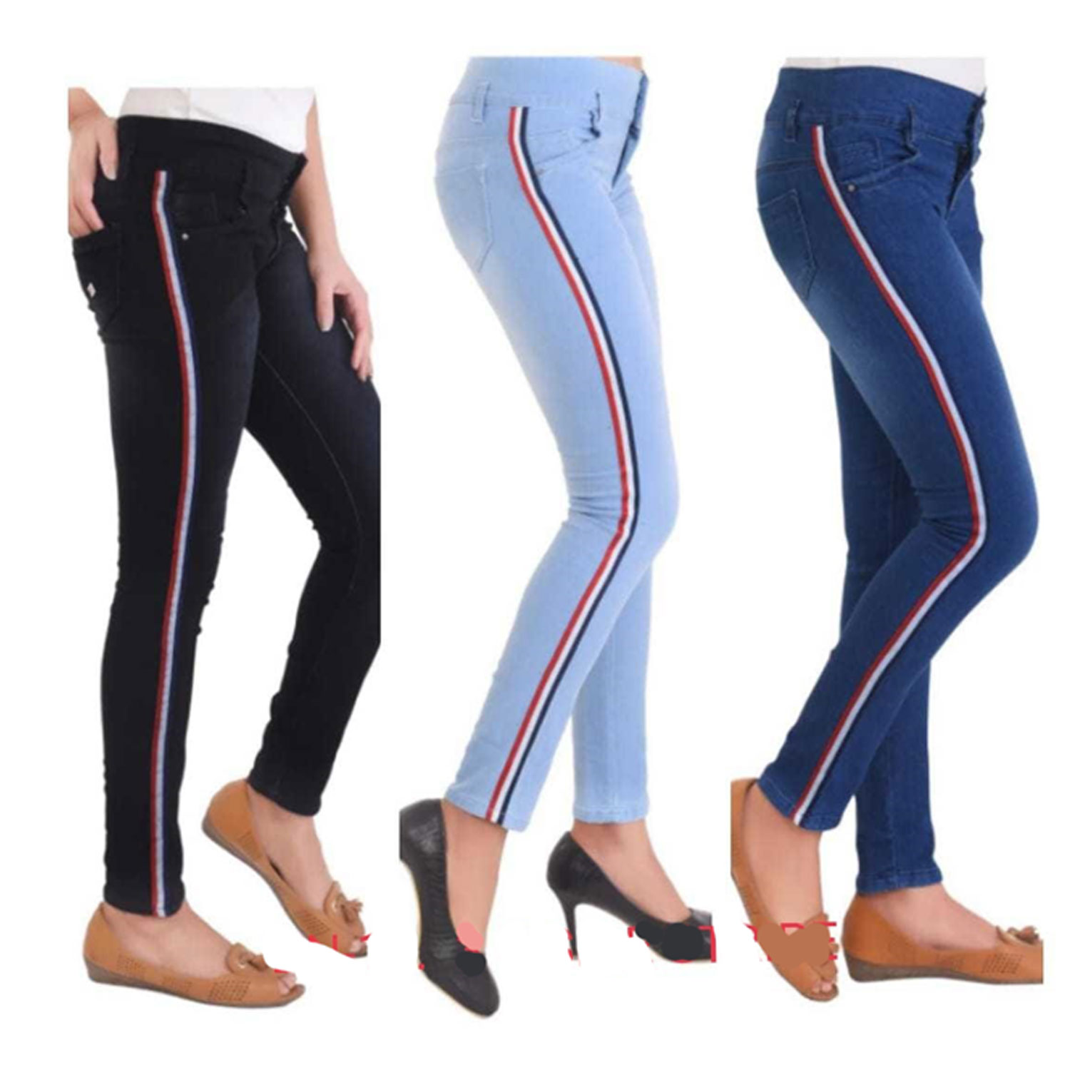 TOWN GIRL Slim Fit Side Strape Cotton Denim Jeans | Pack of 9