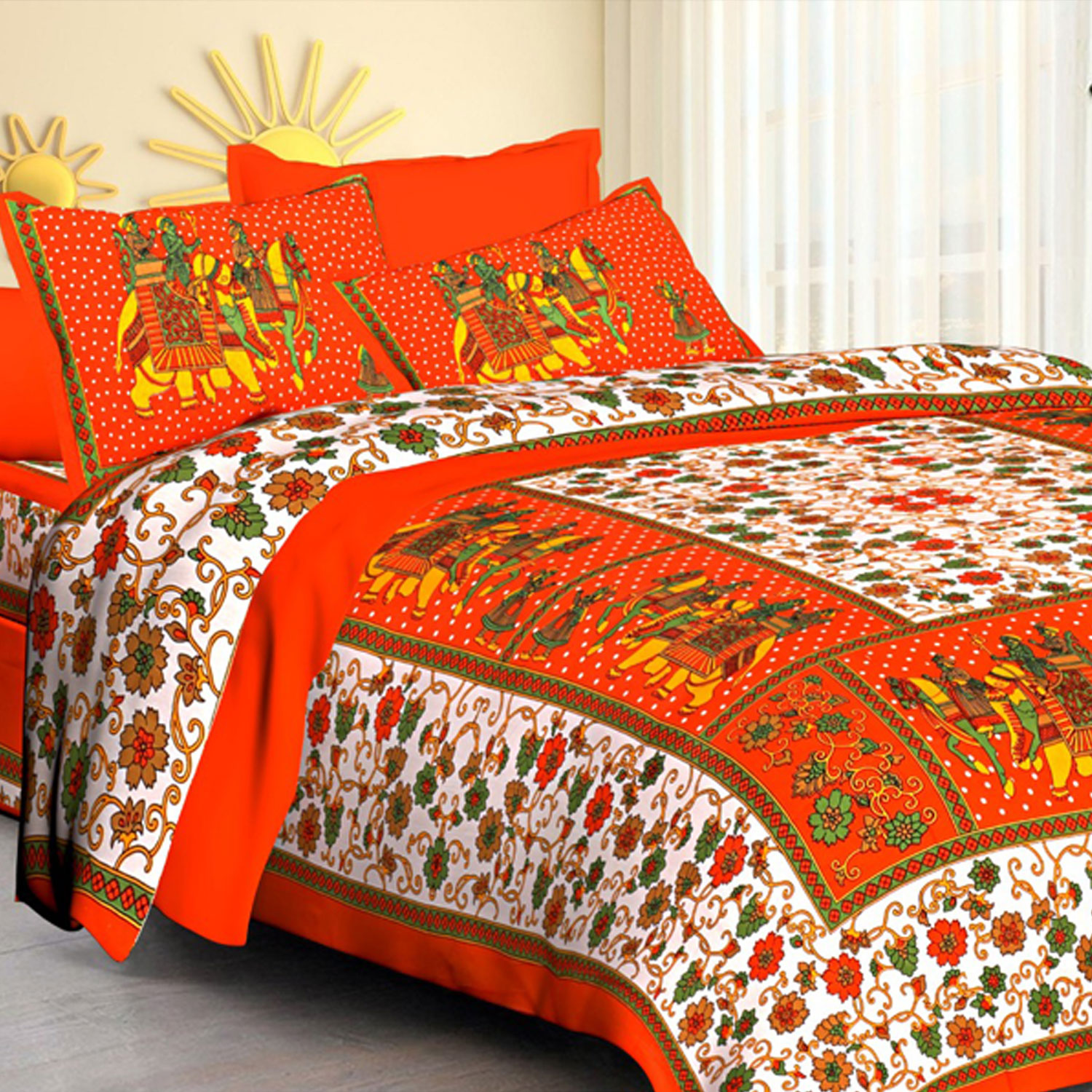 JAIPUR SHEETS Cotton Double  Bedsheet With 2 pillow Cover