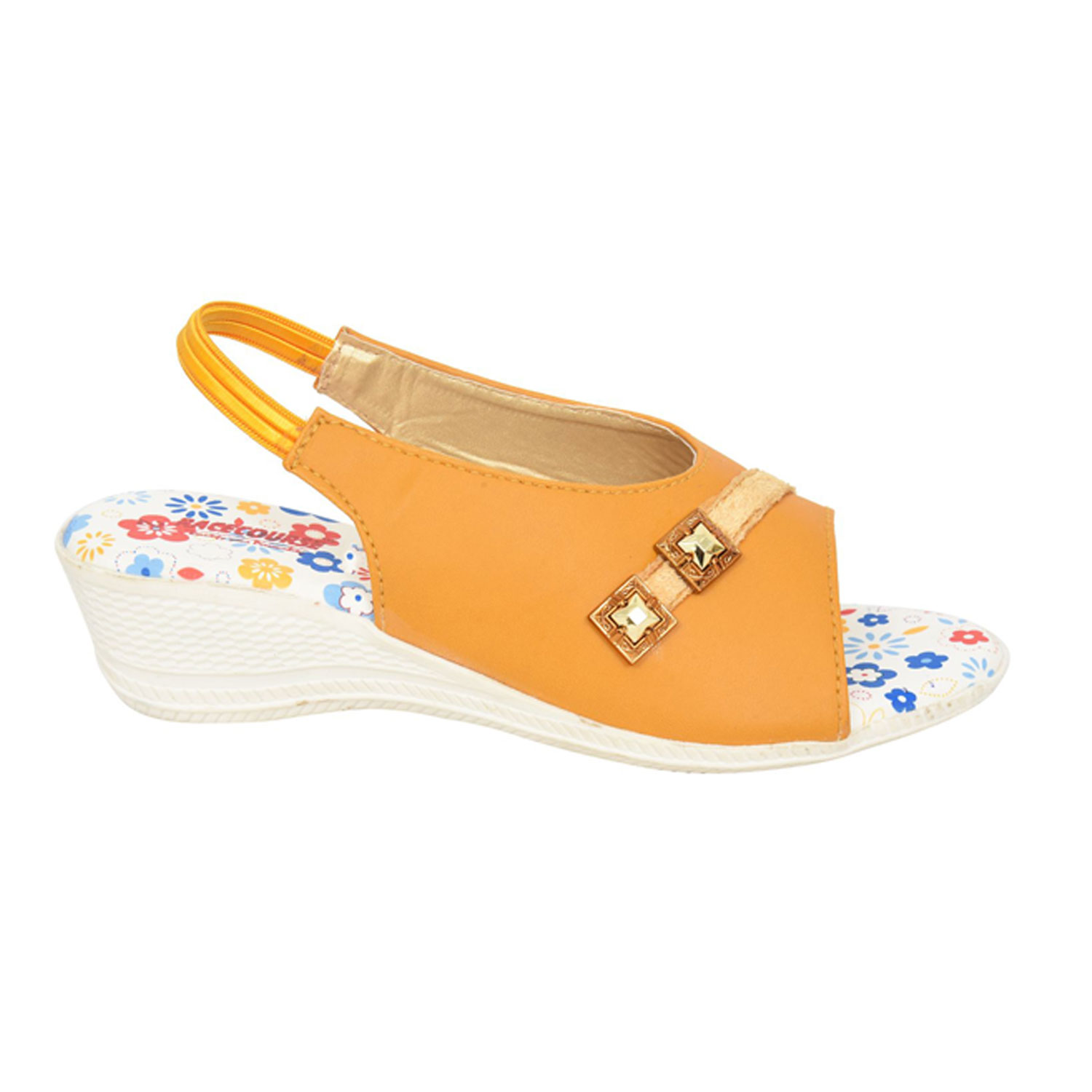 Racecourse Girl's Wedges Heel Artificial Leather Bantu News Sandal With the Heel Height of 1.5 Inch 3003 Yellow(Pack of 8)