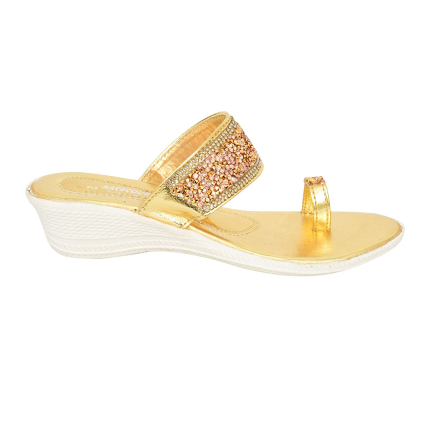Racecourse Girl's Wedges Heel Ready Made China Upper Kadak Panja Partywear Sandal With the Heel Height of 1.5 Inch 3002 Golden(Pack of 8)