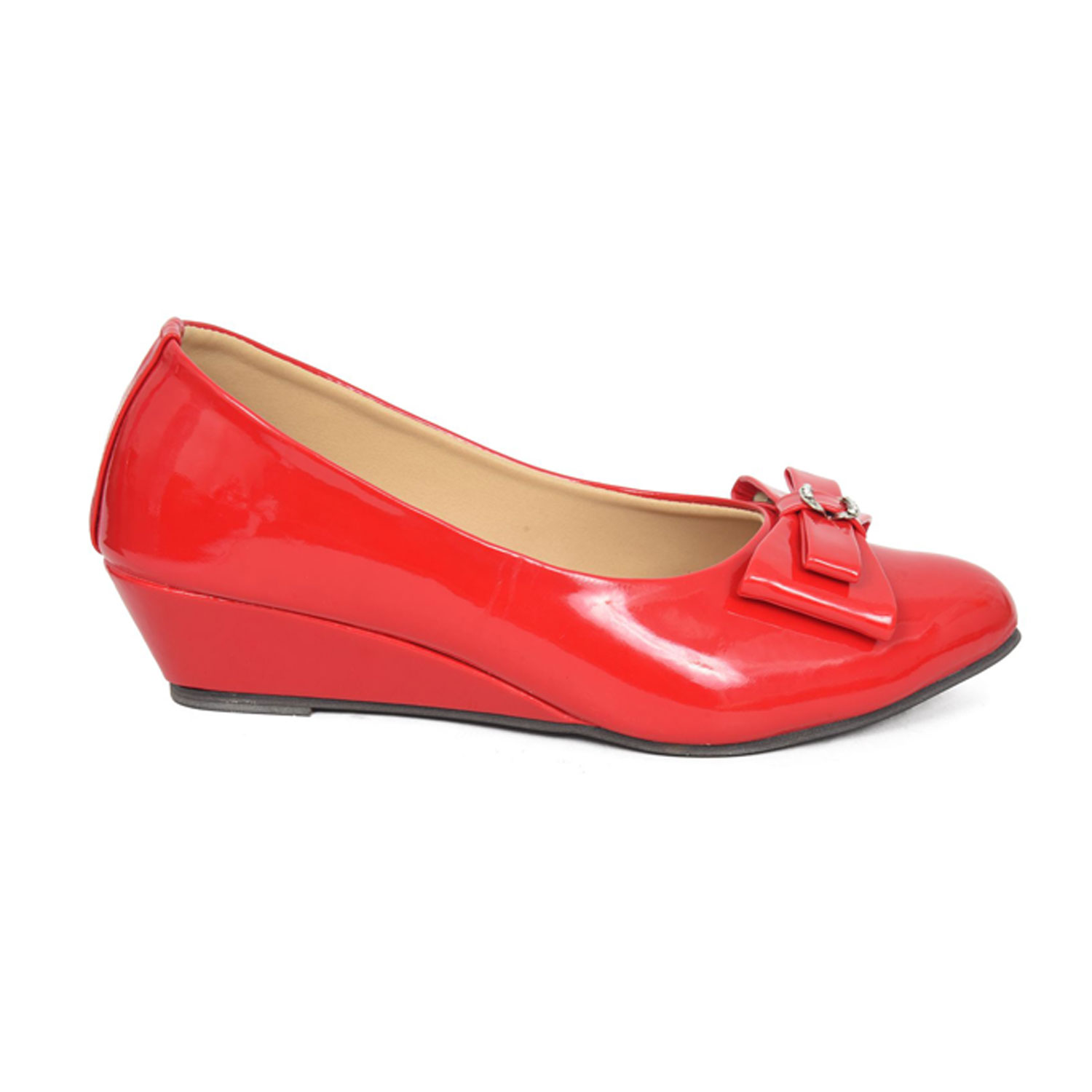 Racecourse Girl's Wedges Heel Patent Leather Full Shoe Belly With the Heel Height of 1.5 Inch 9026 Red(Pack of 8)