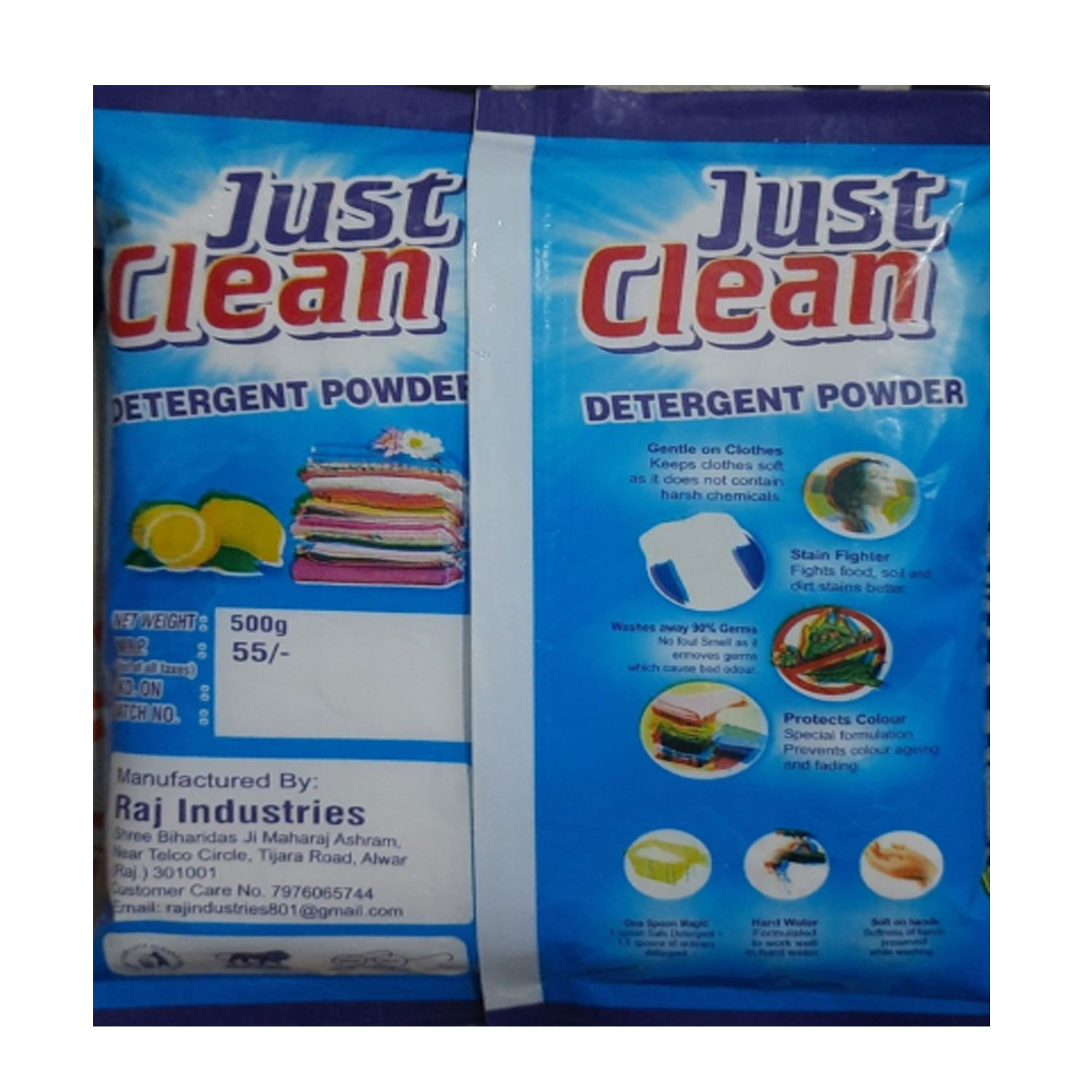 JUST  CLEAN  WASHING  POWDER 500 gm |   Pack Of  60