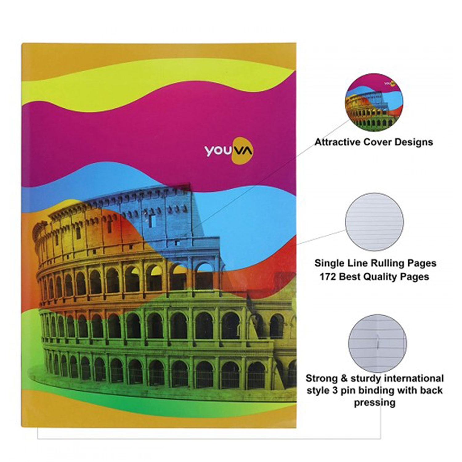 Â Rainbow Design | Soft Bound | Long Book| Single Line | 172 Pages |Youva | VT23352 | Pack of 12