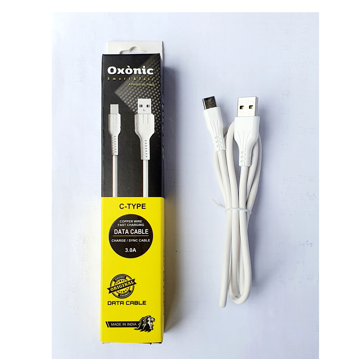Oxonic Fast Charging Wall Charger with Type-C Cable Compatible for  All android phones & data transfer, White, One Cable