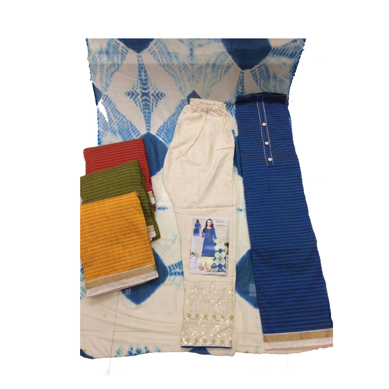 Women's Khadi Embroidery Work Suits Dupatta With Ready Pant  | Bullets-3 | Pack of 4