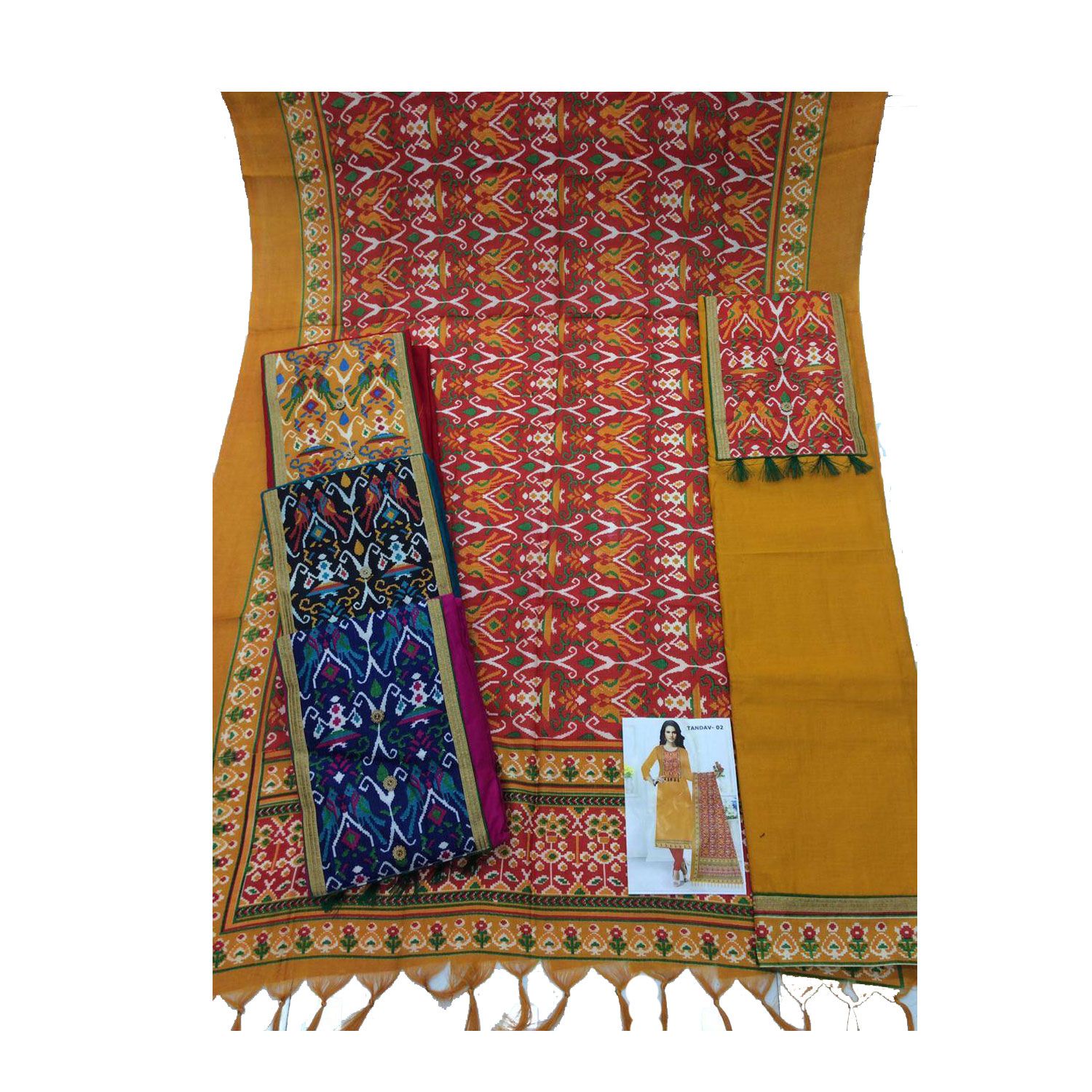 Women's Slub Cotton Printed Work Suits Dupatta With Bottom | Tandav-02 | Pack of 4
